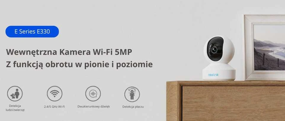 Reolink E serijos E330 išmanioji 5 MP IP vidinė pasukama stebėjimo kamera su Wi-Fi