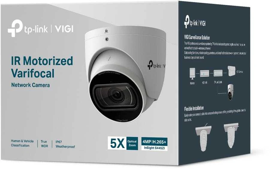 TP-LINK | VIGI 4MP IR motorizuota varifokalinė tinklo kamera | InSight S445ZI | 4 MP | 2,7–13,5 mm / F1.6 | Maitinimas per Ethernet (PoE) | IP67 | H.265+ | „Micro SD“, maks. 512 GB