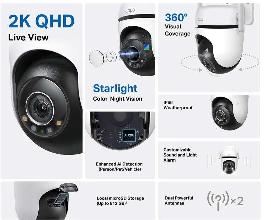 TP-LINK | Pan/Tilt Security Wi-Fi kamera | Tapo C520WS | Kupolas | 4 MP | 3,18 mm/F1,6 | IP66 | H.264 | „MicroSD“, iki 512 GB