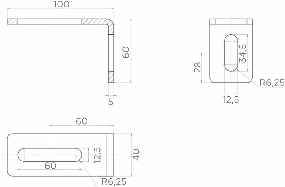 PSG 60.041.7016 kreipiančiojo ritinėlio kampas 100x60mm, antracito spalvos RAL7016