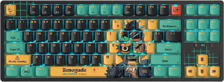 Klaviatūra žaidimams A4Tech Bloody AT87 RENEGADE Alpha Optical Switch, laidinė, opto-mechaninė, su foniniu apšvietimu, daugiaspalvė