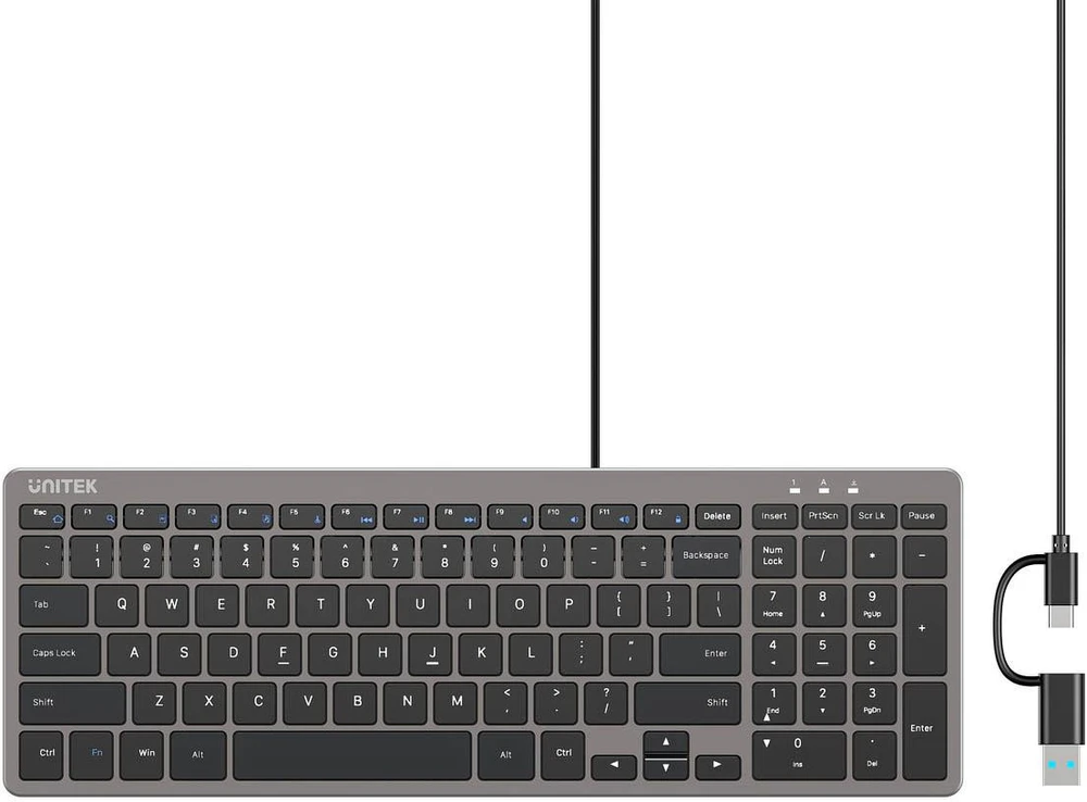 Klaviatūra Unitek SlimTap su laidu 96% pilka
