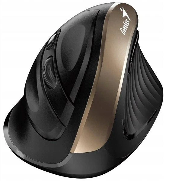 Unitek Pelė Genius Pelė Ergo 8250S, 1600DPI, 2.4 [GHz], optinė, 6kl., belaidė, juoda-auksinė, 1 vnt AA, wertykalna