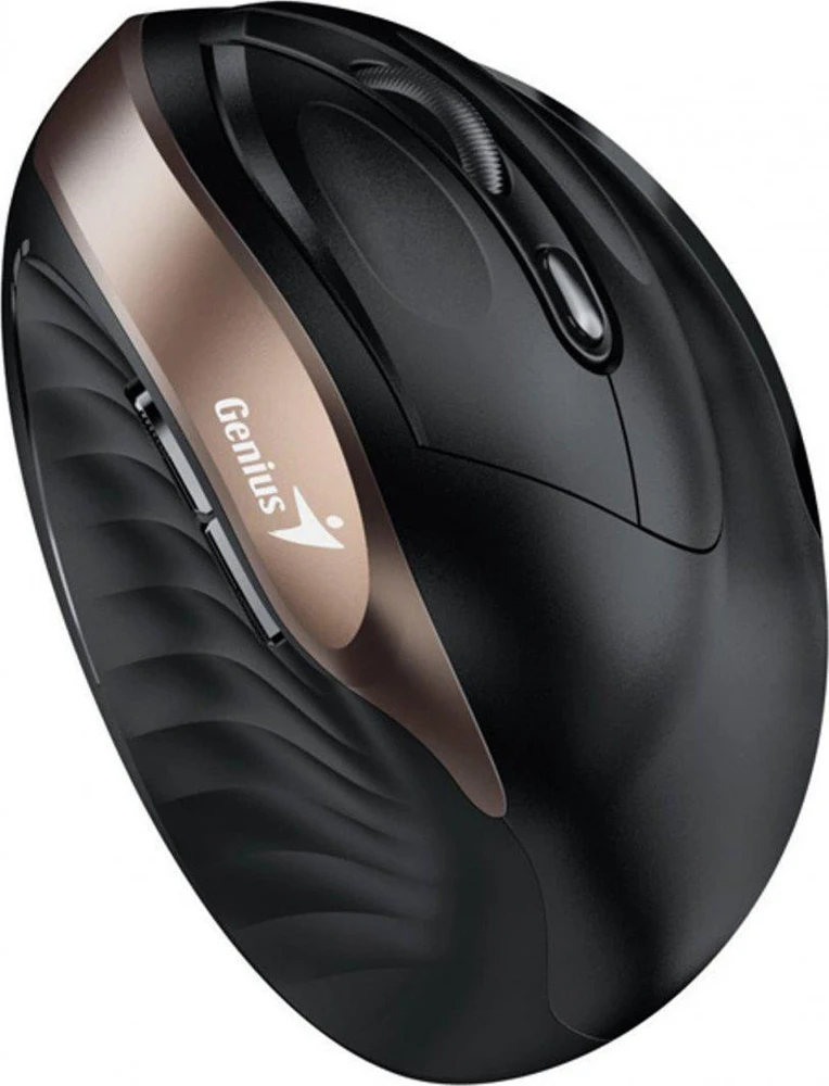 Unitek Pelė Genius Pelė Ergo 8250S, 1600DPI, 2.4 [GHz], optinė, 6kl., belaidė, juoda-auksinė, 1 vnt AA, wertykalna
