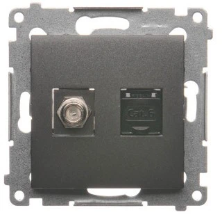 Kontakt-Simon Antenos ir kompiuterio lizdas Simon 54 tipo F ir RJ45 kat. 6 antracitas (DASFRJ45.01/48)