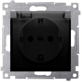 Kontakt-Simon Simon 54 Schuko lizdas IP44 versijai su langinėmis ir rėmo tarpine (modulis) 16A 250V transp. juodas kilimėlis DGSZ1BZ.01/49A