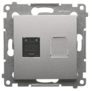 Kontakt-Simon Kompiuterio lizdas SIMON54 vienvietis RJ45 kat.6 su sidabrine sklende - D61.01/43