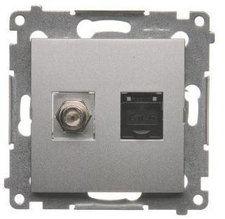 Kontakt-Simon Antena ir kompiuterio lizdas Simon 54 tipo F ir RJ45 kat. 6 sidabro matinis (DASFRJ45.01/43)