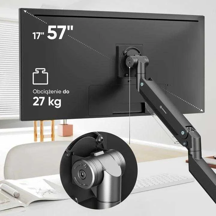 ONKRON G130-B Pasukamas ir pakreipiamas stalo laikiklis 17–57 colių monitoriams, maks. 27 kg, su rotacija, juodas