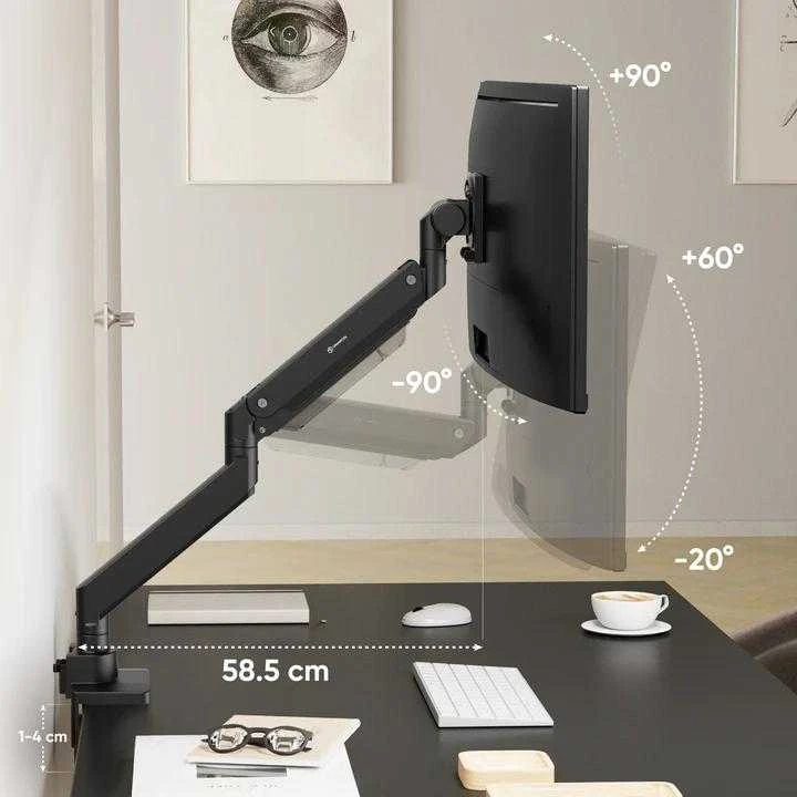 ONKRON G130-B Pasukamas ir pakreipiamas stalo laikiklis 17–57 colių monitoriams, maks. 27 kg, su rotacija, juodas
