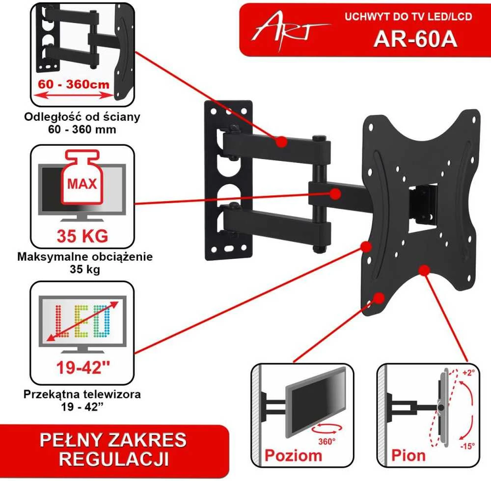 ART RAMT AR-60A Laikiklis prie televizoriaus LED/LCD 19-42 35KG AR-60A reg. vertikalus Horizontalus