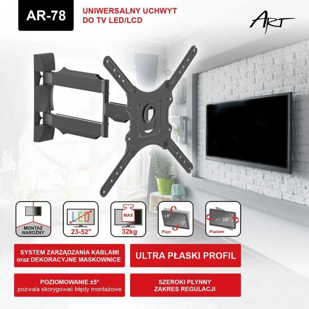 ART RAMT AR-78 Laikiklis prie televizoriaus LED/LCD 23-52 32KG AR-78 adj. horizontalus/vertikalus 50cm