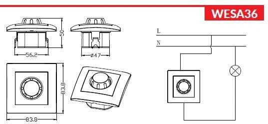 LED rotacinis šviesos reguliatorius 200/600W VCX WESA LC 36A baltas