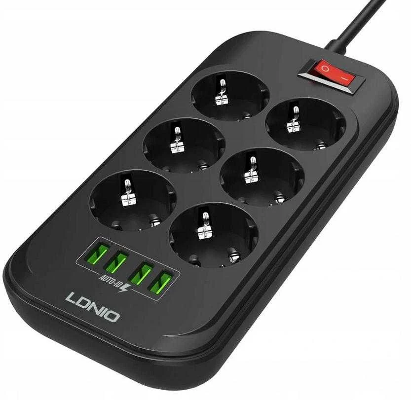 Ilgintuvas su 6 AC lizdais 4x USB LDNIO 2m - juoda