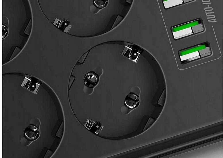 Ilgintuvas su 6 AC lizdais 4x USB LDNIO 2m - juoda