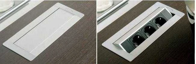 Gniazda Baldų lizdai, įleidžiami į stalviršį, su plokščiu frezuotu kraštu ir USB įkrovikliu, 2x2P+Z, 2xUSB, žalvaris