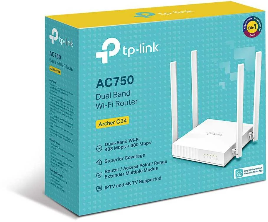 TP-Link ARCHER C24 belaidis maršrutizatorius Greitas eternetas Dviguba juosta (2,4 GHz / 5 GHz) Balta