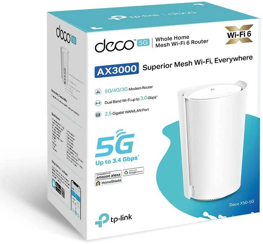 Maršrutizatorius TP-Link 5G AX3000 Whole Home Mesh Wi-Fi 6 Maršrutizatorius, Build-In 5G Modem, Baltas, Internal, Mesh system, 230 m², Dual-band (2.4 GHz / 5 GHz), Wi-Fi 6 (802.11ax )