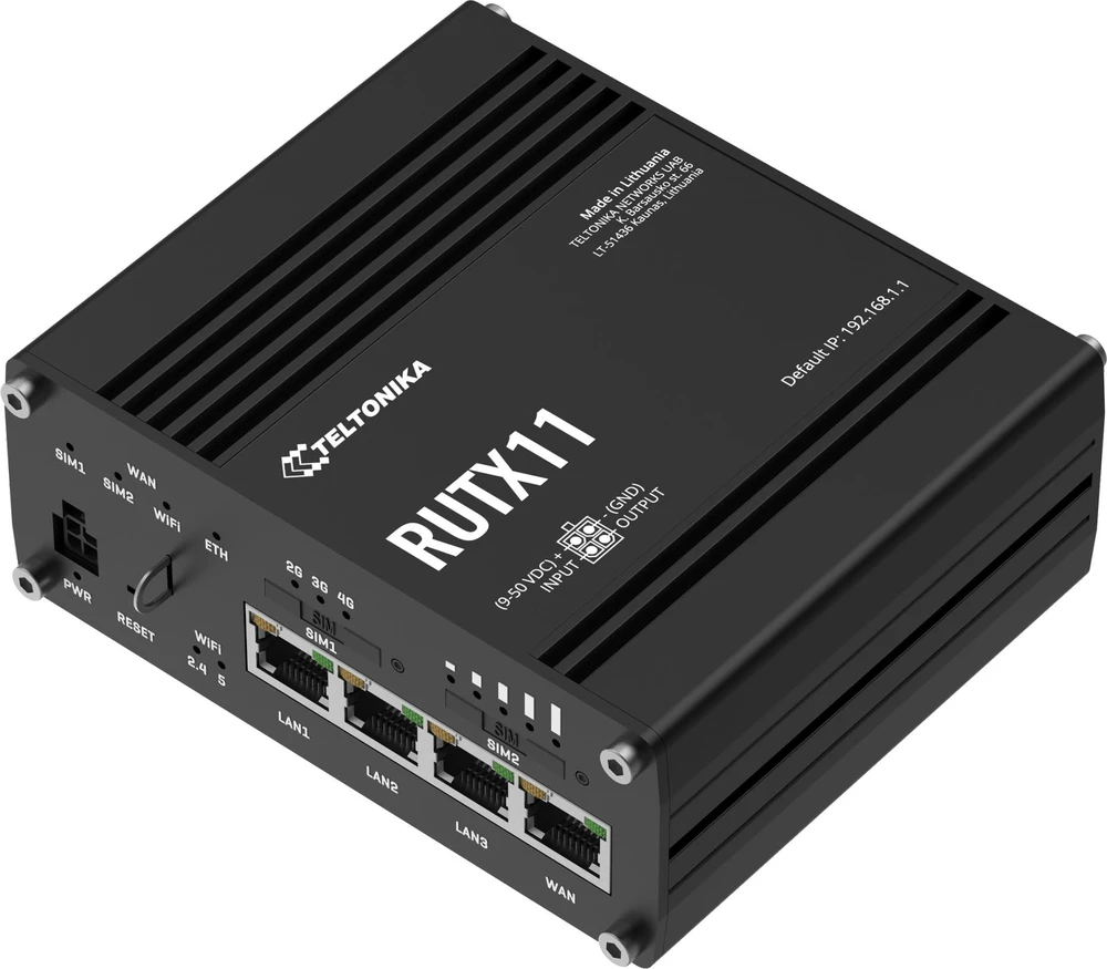 Šakotuvas Maršrutizatorius belaidis Teltonika RUTX11000000 (3G/4G/LTE SIM, 3G/4G/LTE USB, 2,4 GHz, 5 GHz)