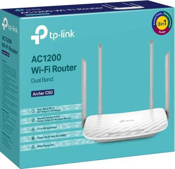 TP-LINK AC1200 dviejų juostų maršrutizatorius Archer C50 (Baltas)