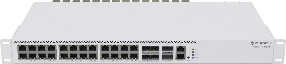 Maršrutizatorius MIKROTIK CRS326-4C+20G+2Q+RM komutatorius 20x RJ45 2.5G 4x 2.5G ETH/10G SFP+ derinys 2x 40G QSFP+