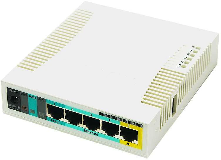 Šakotuvas Maršrutizatorius MikroTik RB951Ui-2HnD (xDSL (cable connector LAN), 2,4 GHz)