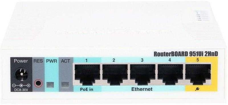 Šakotuvas Maršrutizatorius MikroTik RB951Ui-2HnD (xDSL (cable connector LAN), 2,4 GHz)