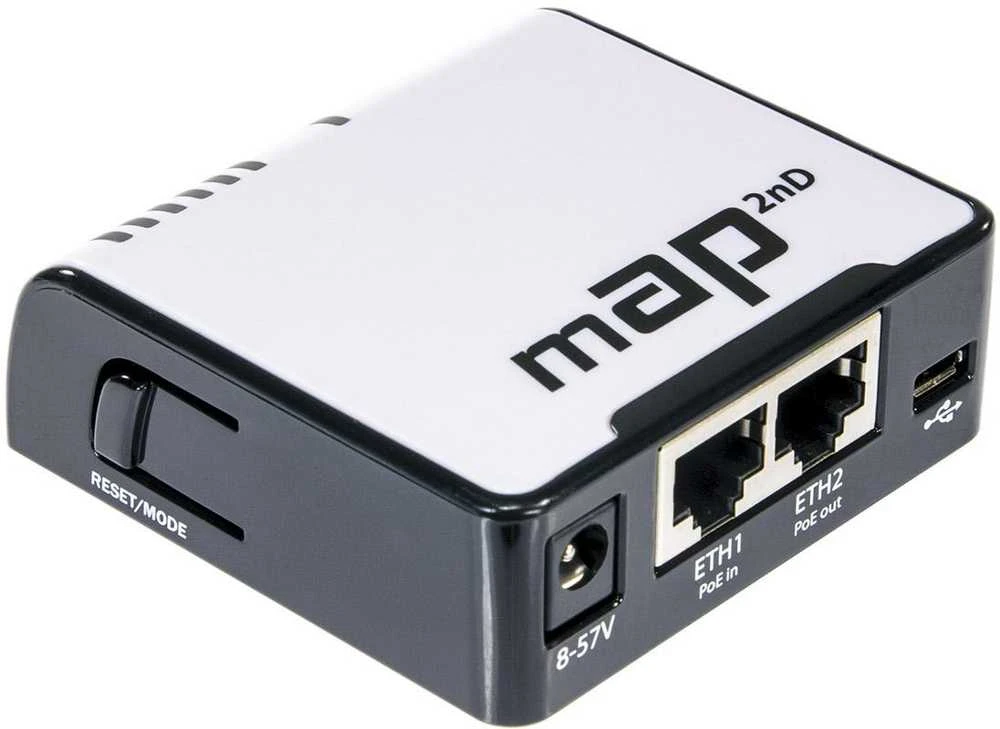 Šakotuvas MIKROTIK MT RBmAP2nD MikroTik MAP RouterOS L4 64MB RAM, 2xLAN (PoE In & PoE Out), 802.11b/g/n