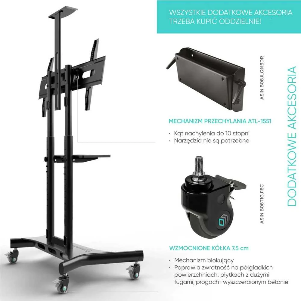 Laikiklis Mobilus televizoriaus stovas 40"-70" iki 45 kg ONKRON TS1551 juodas