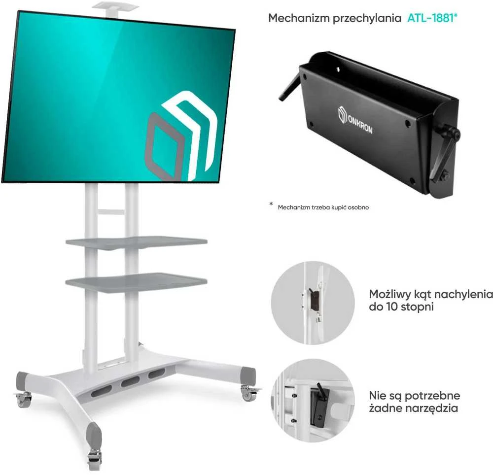 Laikiklis Mobilus TV stovas 50"-83" iki 90 kg ONKRON TS1881 Baltas