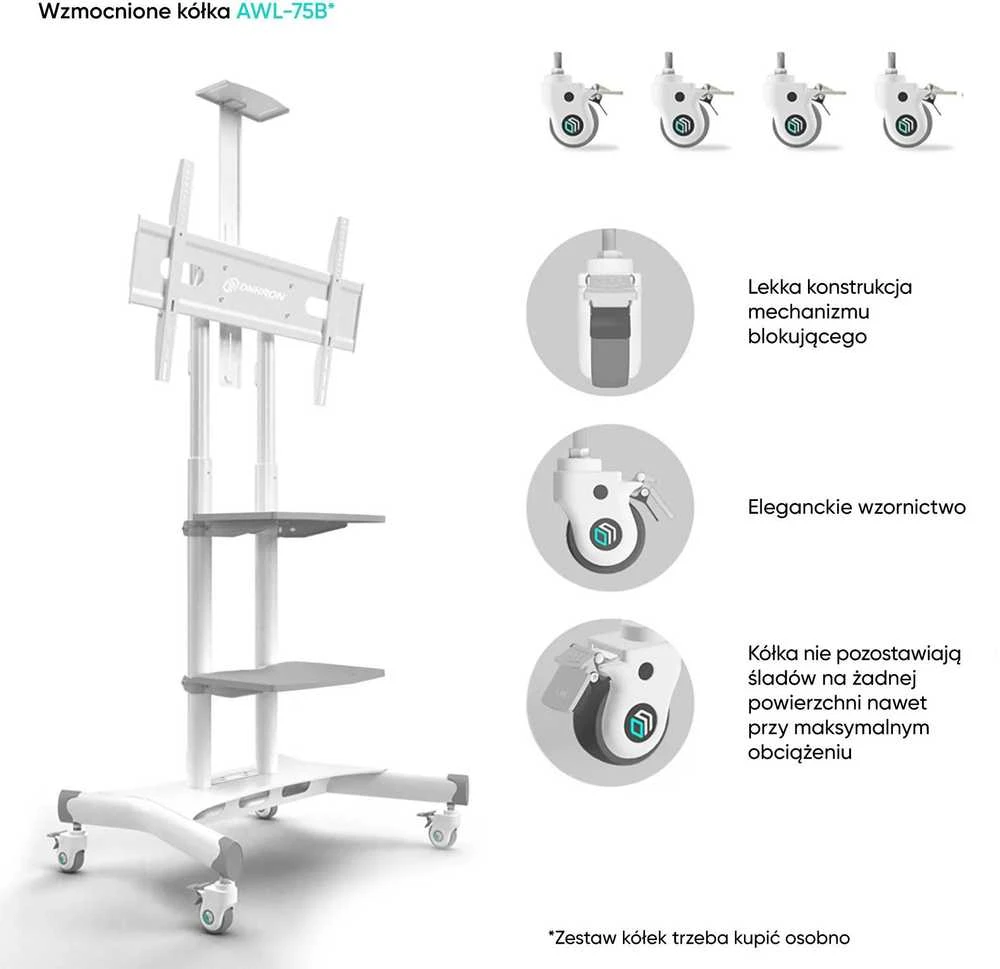 Laikiklis Mobilus TV stovas 50"-83" iki 90 kg ONKRON TS1881 Baltas