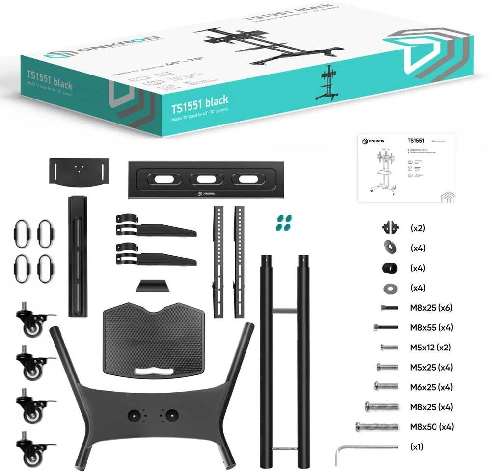 Laikiklis Mobilus televizoriaus stovas 40"-70" iki 45 kg ONKRON TS1551 juodas
