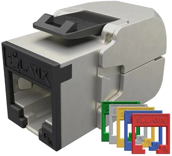 Solarix Samořezný Keystone CAT6A STP SXKJ-10G-STP-RAL-SA, RAL FIT modulis, GROUND LOCK, komponento lygis 4PPoE