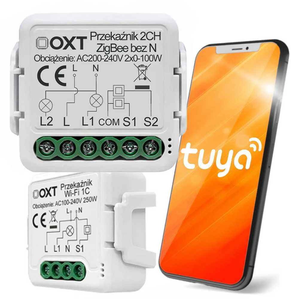 Tuya – dviejų kanalų mini relė be N – ZigBee – Android/iOS programa – OXT SWTZ32