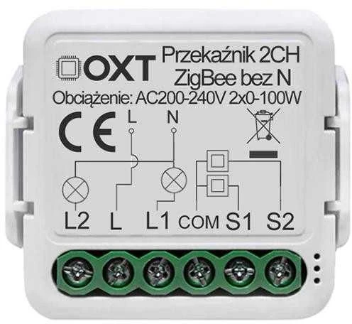 Tuya – dviejų kanalų mini relė be N – ZigBee – Android/iOS programa – OXT SWTZ32