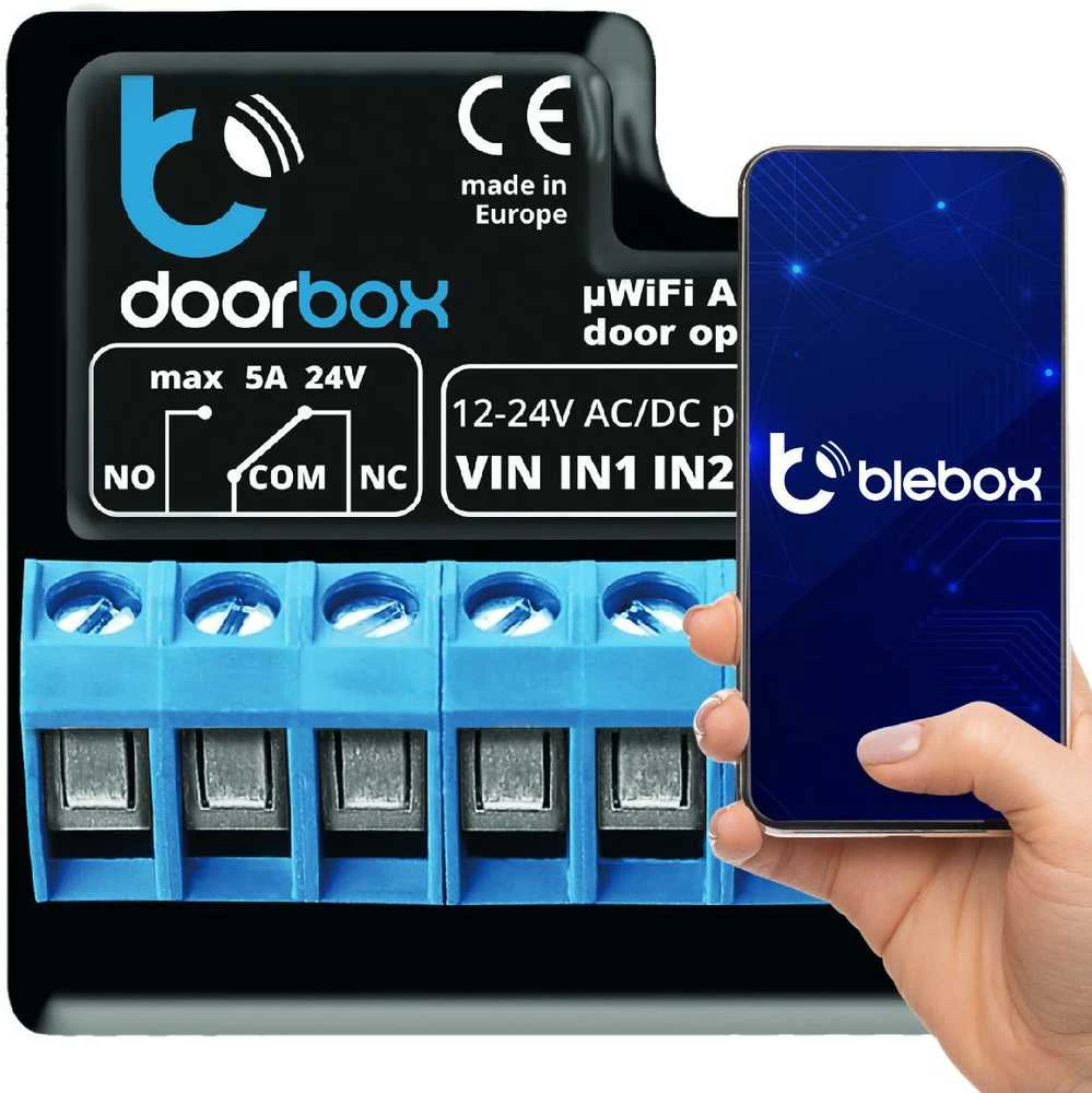 Blebox DoorBox išmanus wifi durų ir praėjimo kontroleris 12-24V AC / DC valdomas programėle ar jungikliu