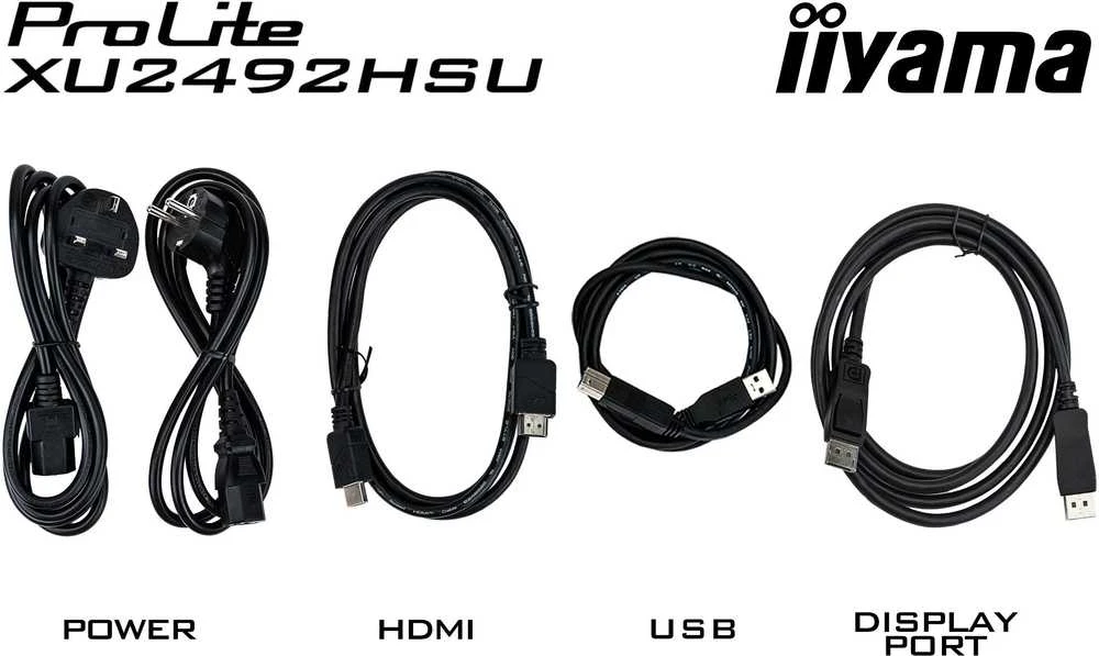 „IIYAMA XU2492HSU-B6“ 24 colių ETE IPS monitorius su 1920 x 1080 raiška, 100 Hz, 250 cd/m², garsiakalbiai, HDMI, DisplayPort, 0,4 ms MPRT, „FreeSync“, USB šakotuvas.