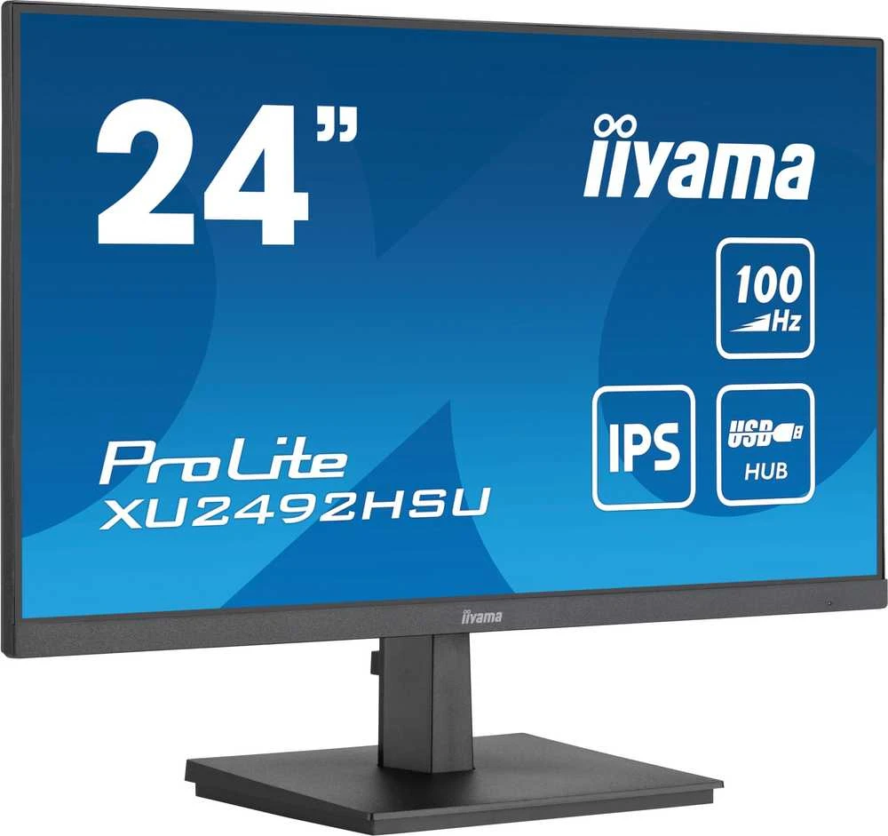 „IIYAMA XU2492HSU-B6“ 24 colių ETE IPS monitorius su 1920 x 1080 raiška, 100 Hz, 250 cd/m², garsiakalbiai, HDMI, DisplayPort, 0,4 ms MPRT, „FreeSync“, USB šakotuvas.