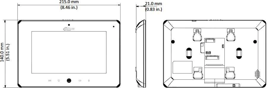 Dahua IP domofono monitorius su WIFI, 7 col. 1024x600,Micro SD kortelės prievadas,PoE(802.3af) baltas, SIP