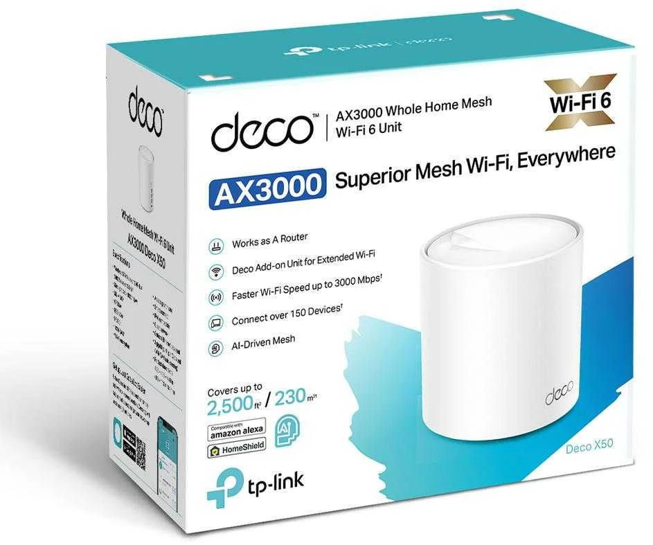 Belaidis maršrutizatorius P-Link Deco X50 Mesh WLAN Set (1 Pack), AX3000 Dual Band  & Repeater (Range iki 232 m², WPA3)/Mesh Suppor