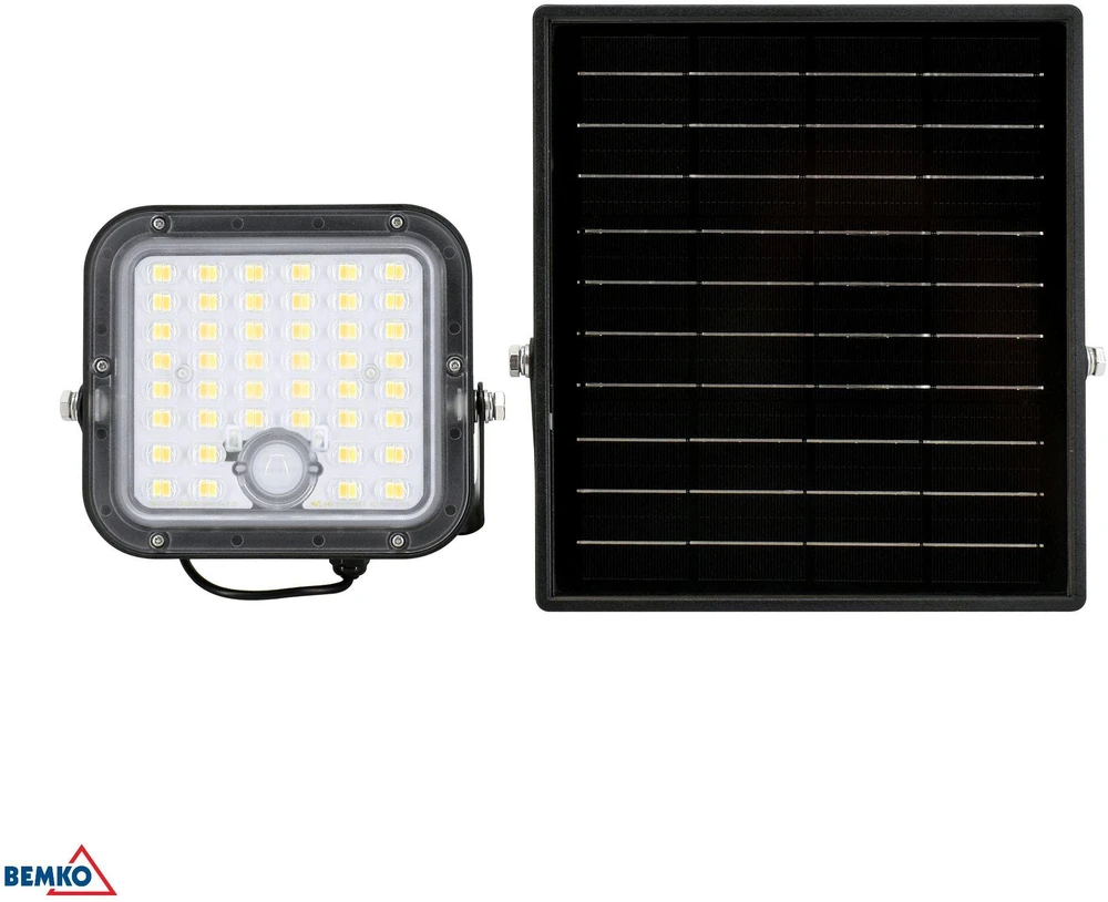 BEMKO SOLPAR LED saulės energija varomas prožektorius 10W 1500lm 3000/4000K IP65 Juoda PIR jutiklis