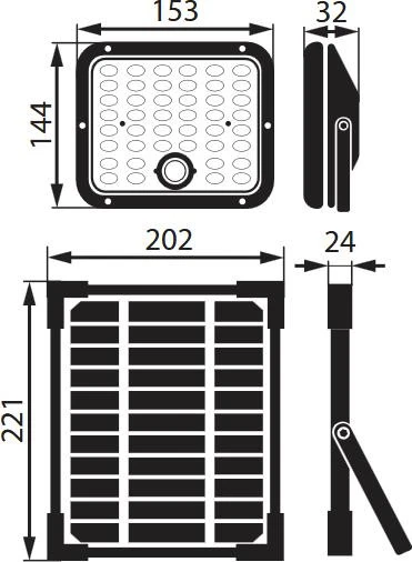 BEMKO SOLPAR LED saulės energija varomas prožektorius 10W 1500lm 3000/4000K IP65 Juoda PIR jutiklis