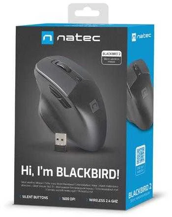 Natec Pelė, BlackBird 2, Silent, Wireless, 1600 DPI, Optinė, Juodas | Natec | Pelė | Optinė | Wireless | Juodas/Gray