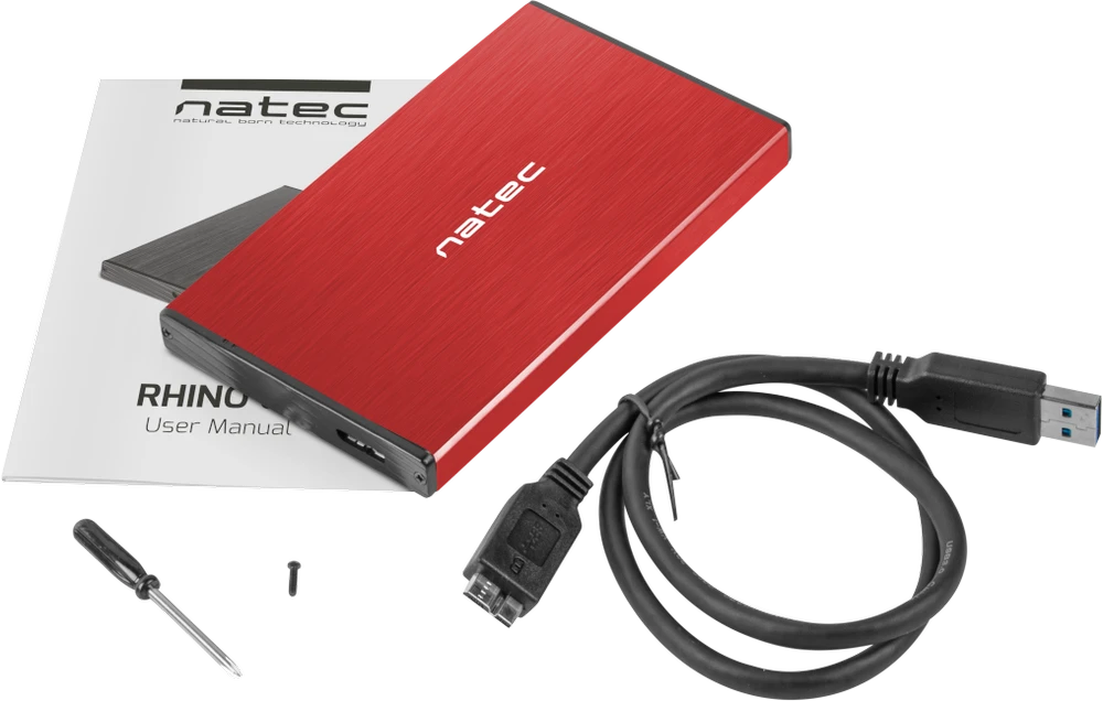 NATEC NKZ-1279 išorinis korpusas RHINO GO skirtas 2,5" SATA USB 3.0 Raudona
