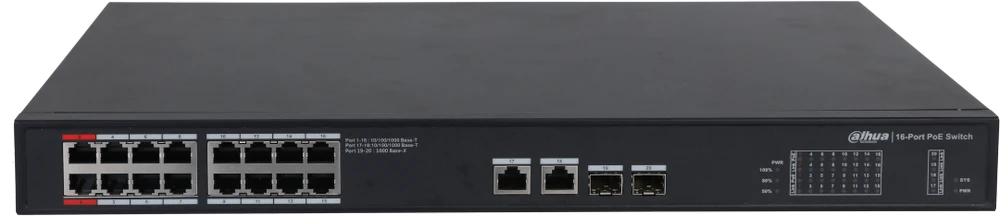 Dahua PoE šakotuvas 1000Mbps 16portu+2G uplink + 2SFP