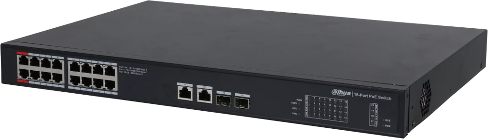 Dahua PoE šakotuvas 1000Mbps 16portu+2G uplink + 2SFP