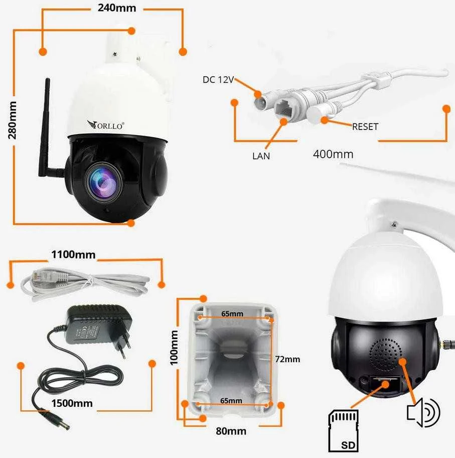 ORLLO Z10 IP kamera lauko pasukama WiFi 4Mpx ZOOM x18 POE