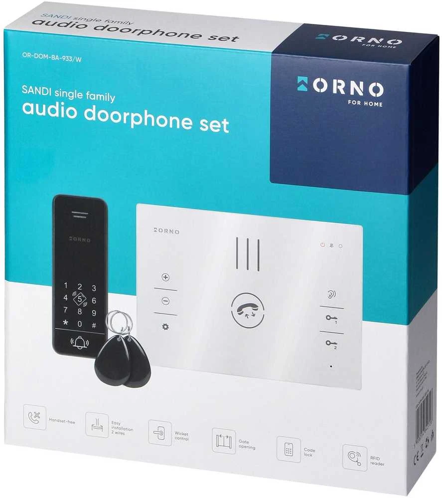 ORN SANDI, vienos šeimos domofono komplektas, be ragelio, 2 laidų, užšifruotas, RFID, baltas