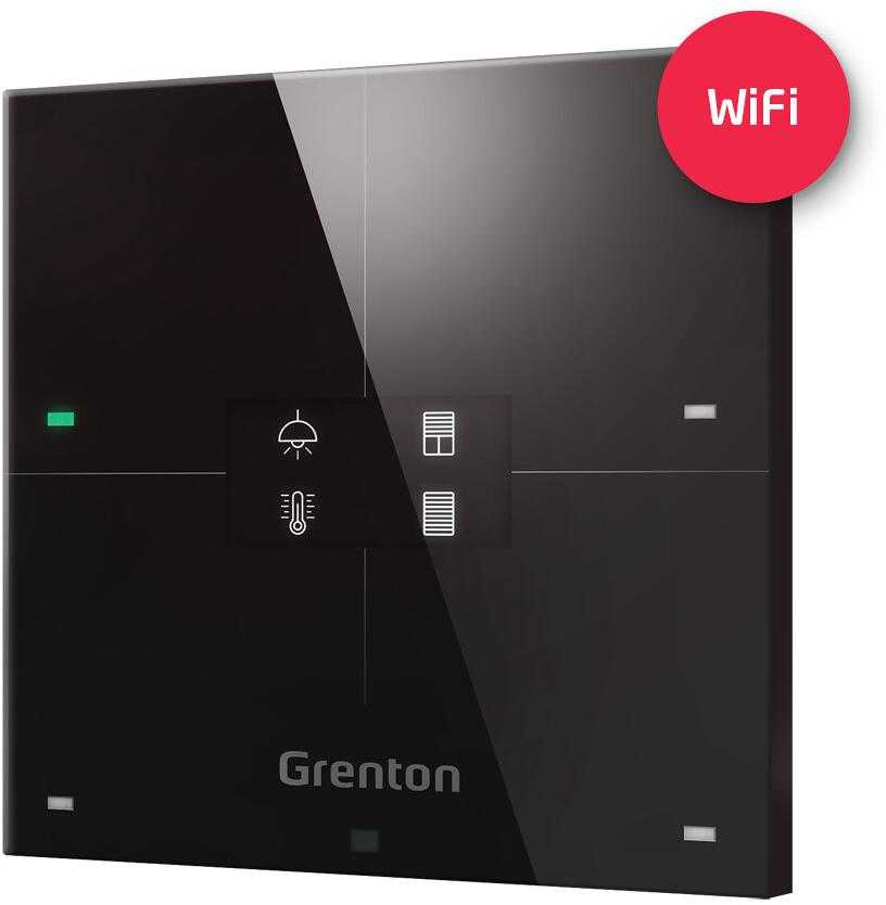 GR1 GRENTON SMART PANEL/ 4 TOUCH AREA/ OLED DISPLAY/ WI-FI/ Juodas GLASS FRONT
