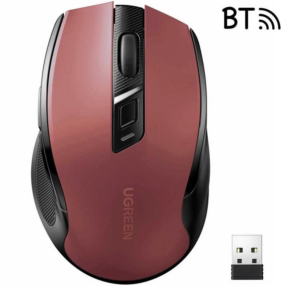 Ugreen MU006 belaidė optinė pelė USB 2.4GHz / Bluetooth 5.0 4000 DPI - raudonos spalvos